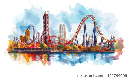 Cedar Point. Cedar Point hand drawn watercolor illustration 131794006