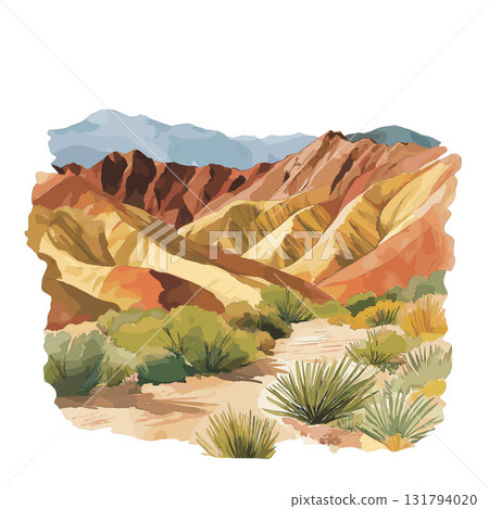Death Valley National Park. Death Valley National Park hand drawn watercolor illustration Death Valley National Park. Death Valley National Park hand drawn watercolor illustration 131794020
