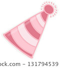 Party sticker collection set. Cute pastel colors. Can be used for card, invitation, border. Isolated illustration of birthday, elements like gift, cake, balloon, hand drawn cartoon illustration. 131794539