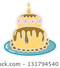 Party sticker collection set. Cute pastel colors. Can be used for card, invitation, border. Isolated illustration of birthday, elements like gift, cake, balloon, hand drawn cartoon illustration. 131794540