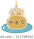 Party sticker collection set. Cute pastel colors. Can be used for card, invitation, border. Isolated illustration of birthday, elements like gift, cake, balloon, hand drawn cartoon illustration. 131794542