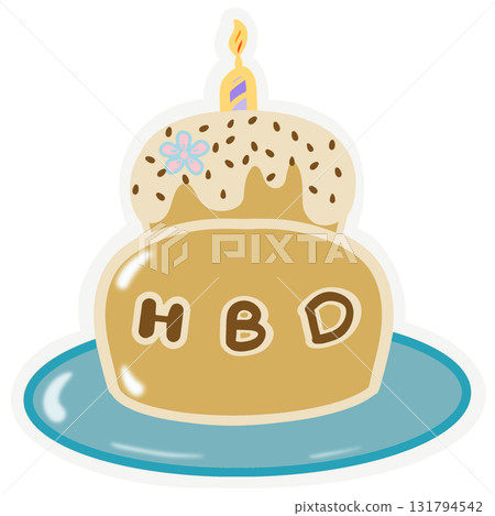 Party sticker collection set. Cute pastel colors. Can be used for card, invitation, border. Isolated illustration of birthday, elements like gift, cake, balloon, hand drawn cartoon illustration. 131794542