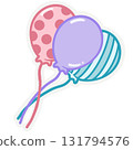 Party sticker collection set. Cute pastel colors. Can be used for card, invitation, border. Isolated illustration of birthday, elements like gift, cake, balloon, hand drawn cartoon illustration. 131794576