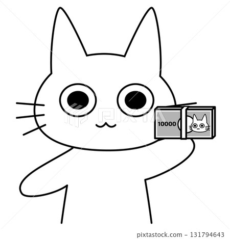 拿錢的貓咪角色 | 儲蓄、副業、郵購、收入、家庭財務、商業、可愛、簡單 131794643