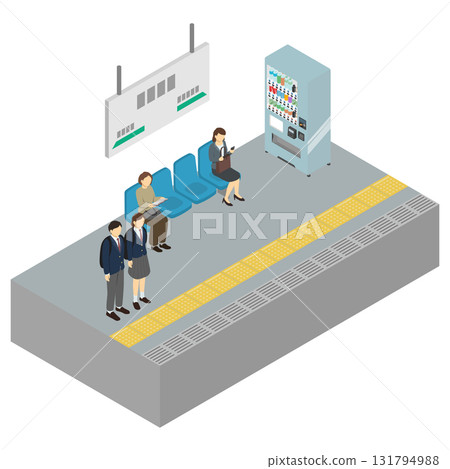 等距插圖：車站月台上等候的人們 131794988