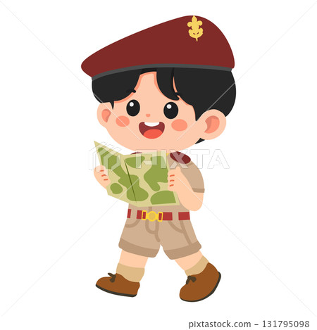 Cartoon Boy Scout Holding a Map Illustration Cartoon Boy Scout Holding a Map Illustration 131795098