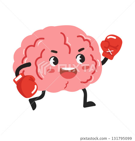 Cartoon Brain Character Wearing Boxing Gloves 131795099