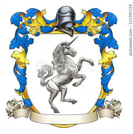 Coat of Arms Crest Unicorn Family Heraldic Shield Coat of Arms Crest Unicorn Family Heraldic Shield 131795154