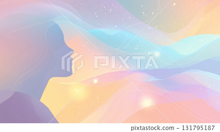 Mental health concept (mental health, counseling, psychology): Pastel colored waves and calm profile silhouette Mental health concept (mental health, counseling, psychology): Pastel colored waves and calm profile silhouette 131795187