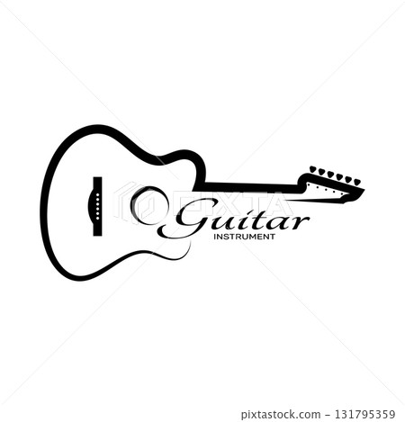 Simple musical guitar instrument logo, for guitar shop, music instrument store, orchestra, guitar lessons, apps, games, music studio, vector Simple musical guitar instrument logo, for guitar shop, music instrument store, orchestra, guitar lessons, apps, games, music studio, vector 131795359