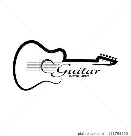 Simple musical guitar instrument logo, for guitar shop, music instrument store, orchestra, guitar lessons, apps, games, music studio, vector Simple musical guitar instrument logo, for guitar shop, music instrument store, orchestra, guitar lessons, apps, games, music studio, vector 131795360