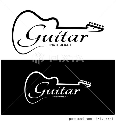 Simple musical guitar instrument logo, for guitar shop, music instrument store, orchestra, guitar lessons, apps, games, music studio, vector Simple musical guitar instrument logo, for guitar shop, music instrument store, orchestra, guitar lessons, apps, games, music studio, vector 131795371