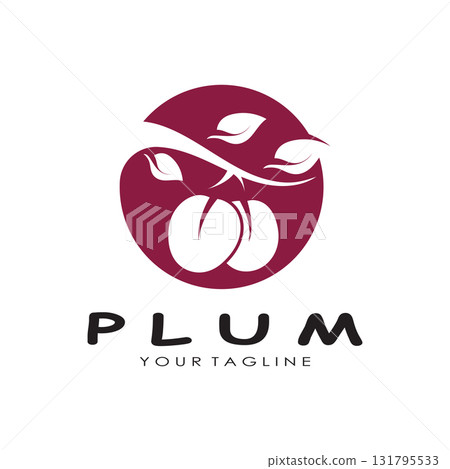 plum fruit logo with leaves, design of plum plantation, fruit shop, plum products, with simple vector editing plum fruit logo with leaves, design of plum plantation, fruit shop, plum products, with simple vector editing 131795533