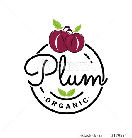 plum fruit logo with leaves, design of plum plantation, fruit shop, plum products, with simple vector editing plum fruit logo with leaves, design of plum plantation, fruit shop, plum products, with simple vector editing 131795541