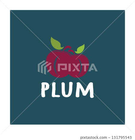 plum fruit logo with leaves, design of plum plantation, fruit shop, plum products, with simple vector editing 131795543