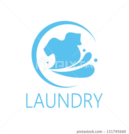 simple creative laundry logo, with the concept of a clothes or clothes washing machine, foam. water drops, logo for washing, clothes deodorizer, badge, company 131795680