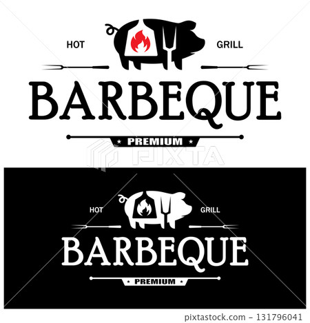 Simple Barbecue Vintage hot grill, with crossed flames and spatula. Logo for restaurant, badge, cafe and bar.vector 131796041