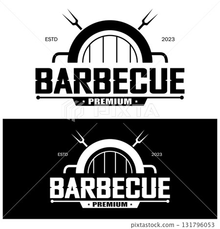 Simple Barbecue Vintage hot grill, with crossed flames and spatula. Logo for restaurant, badge, cafe and bar.vector Simple Barbecue Vintage hot grill, with crossed flames and spatula. Logo for restaurant, badge, cafe and bar.vector 131796053