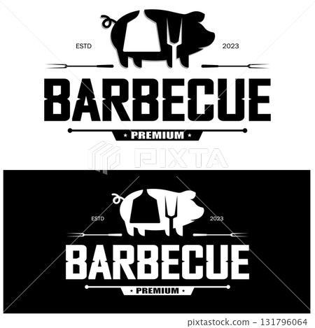 Simple Barbecue Vintage hot grill, with crossed flames and spatula. Logo for restaurant, badge, cafe and bar.vector Simple Barbecue Vintage hot grill, with crossed flames and spatula. Logo for restaurant, badge, cafe and bar.vector 131796064