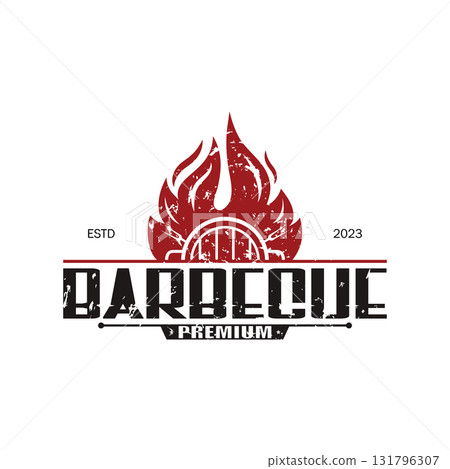 Simple Barbecue Vintage hot grill, with crossed flames and spatula. Logo for restaurant, badge, cafe and bar.vector Simple Barbecue Vintage hot grill, with crossed flames and spatula. Logo for restaurant, badge, cafe and bar.vector 131796307