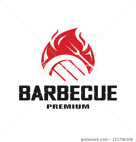 Simple Barbecue Vintage hot grill, with crossed flames and spatula. Logo for restaurant, badge, cafe and bar.vector 131796308