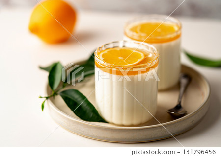 Dessert panna cotta with lemon 131796456