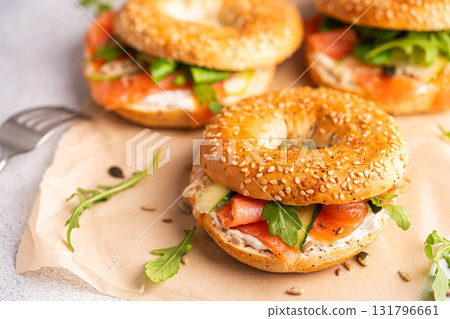 Bagel sandwich with salmon 131796661