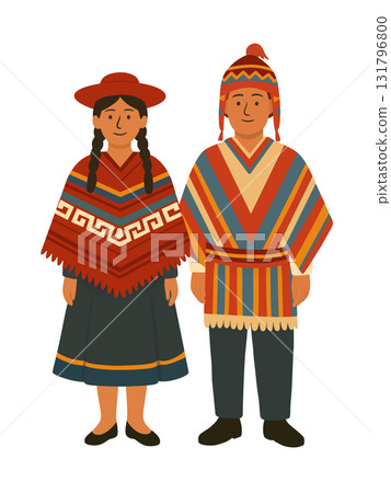 身穿秘魯民族服飾的男女插圖 身穿秘魯民族服飾的男女插圖 131796800