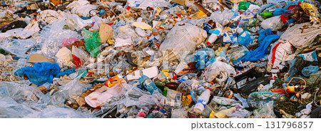 Junkyard Of Domestic Garbage In Landfill, NO TRADE MARKS, Pile Of Domestic Garbage Background. Large Heap Of Garbage 131796857