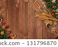 Christmas Holiday Decor with Gingerbread Cookies and Festive Ornaments 131796870