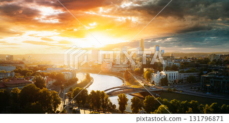 Sunset Sunrise Cityscape Of Vilnius, Lithuania In Summer. 131796871