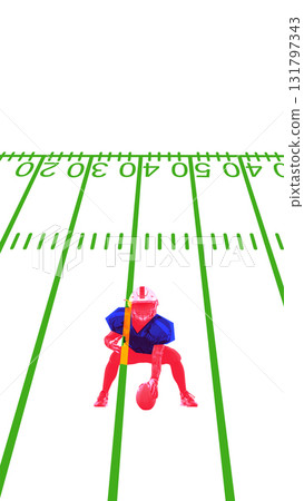 Collage art. American football player on field with green yard lines 131797343