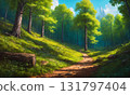 Path surrounded by fresh green trees 131797404