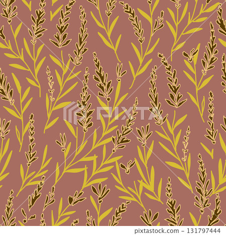 Tree leaves and flowers seamless pattern. Genista Aetnensis vector illustration. Modern exotic design for paper, cover, fabric . Vector illustration. 131797444