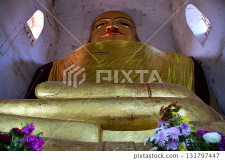 Myanmar, Bagan, Manuha Temple, Buddha statue Myanmar, Bagan, Manuha Temple, Buddha statue 131797447