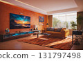 A living room with a fireplace 131797498