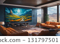 A living room with a fireplace 131797501