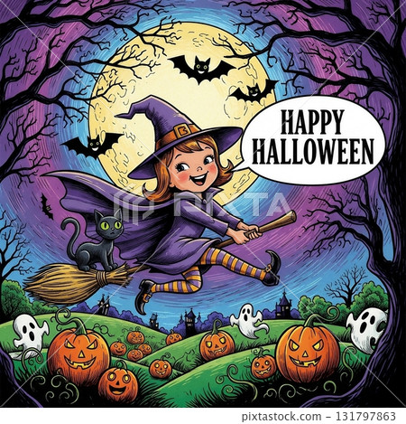 穿著萬聖節服裝的女孩 131797863