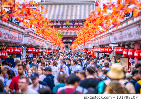 Tokyo cityscape in Japan: Inbound tourism continues... It's like a foreign country... Sensoji Temple bustling with foreign tourists = October 10th 131798107