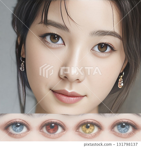 Woman with brown eyes wearing a pair of earrings 131798137