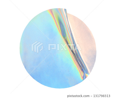 Holographic metallic duct sticker with colorful wavy surface and iridescent light background transparent effect, on isolated 131798313