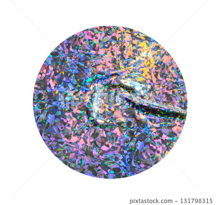 Iridescent Round holographic texture duct sticker with blue shimmer effect and abstract reflection, light background security Iridescent Round holographic texture duct sticker with blue shimmer effect and abstract reflection, light background security 131798315