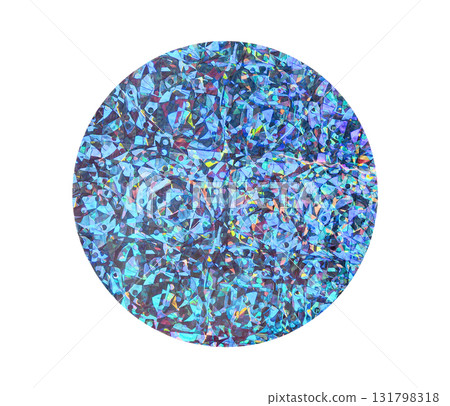Round holographic duct foil sticker surface with wrinkles and colorful shimmer transparent on iridescent background 131798318