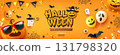 Happy Halloween party elements banner concept design yellow background 131798320