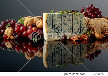 Gorgonzola cheese with ciabatta, walnuts, grapes, and aromatic herbs. Gorgonzola cheese with ciabatta, walnuts, grapes, and aromatic herbs. 131798786