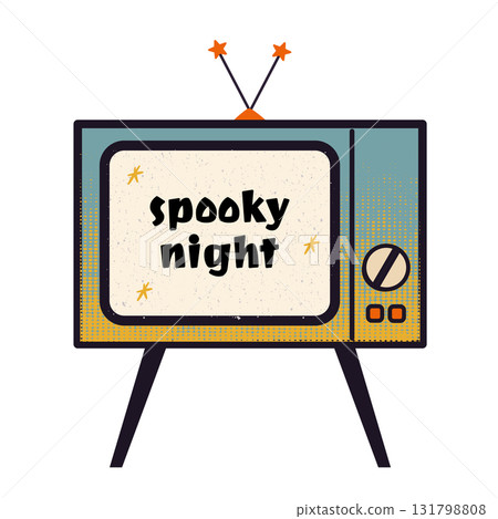 Retro tv with Spooky Night text. Vintage halloween illustration featuring classic tv, movie, and media design with spooky night atmosphere. Retro tv with Spooky Night text. Vintage halloween illustration featuring classic tv, movie, and media design with spooky night atmosphere. 131798808