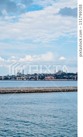 Istanbul, Turkey. Scenic view of the Bosphorus Strait with city view in the background. Urban skyline and city life. 131799388