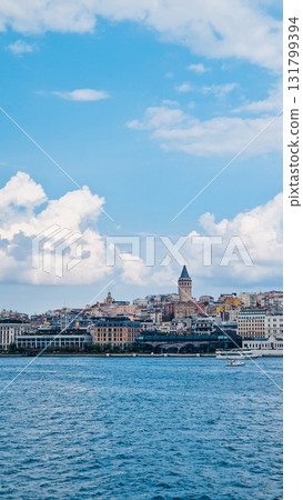 Istanbul, Turkey. Scenic view of the Bosphorus Strait with city view in the background. Urban skyline and city life. 131799394