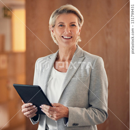 Smile, portrait and senior woman with tablet, happy lawyer in office with vision and legal success. Leadership, internet and corporate industry, mature businesswoman in management at advisory company Smile, portrait and senior woman with tablet, happy lawyer in office with vision and legal success. Leadership, internet and corporate industry, mature businesswoman in management at advisory company 131799431