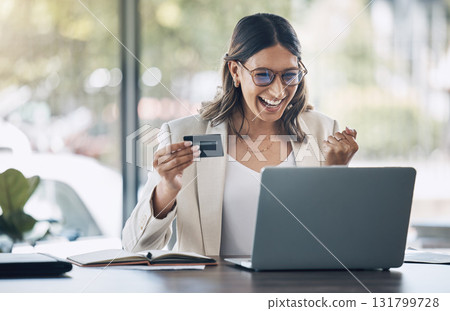 Finance, credit card and winner with woman and laptop in office for savings, investment or online shopping sale. Success, fintech and ecommerce with customer and website for deal, payment or offer Finance, credit card and winner with woman and laptop in office for savings, investment or online shopping sale. Success, fintech and ecommerce with customer and website for deal, payment or offer 131799728
